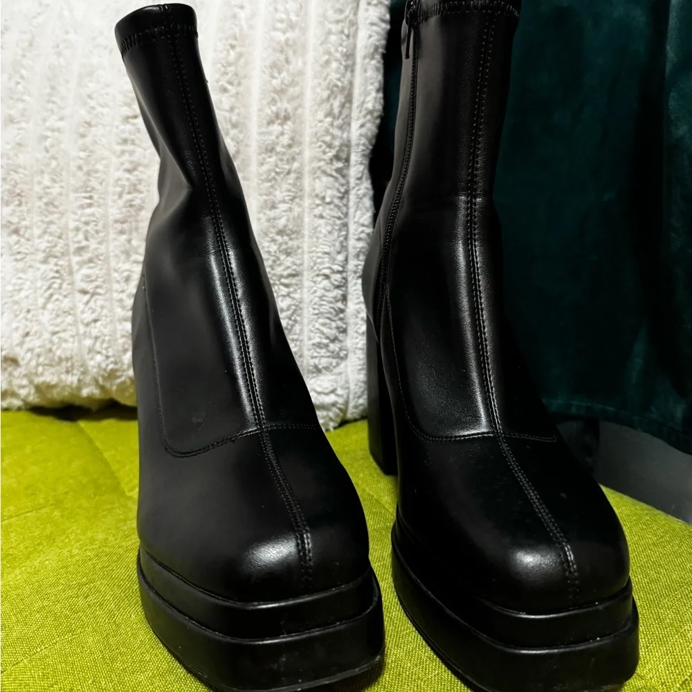 Worn once! Black Platform Ankle Boots with High Block Heel